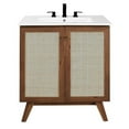 thumbnail image 1 of Pemberly Row 30" Modern Wood Bathroom Vanity with Rattan Door in Walnut/White, 1 of 16