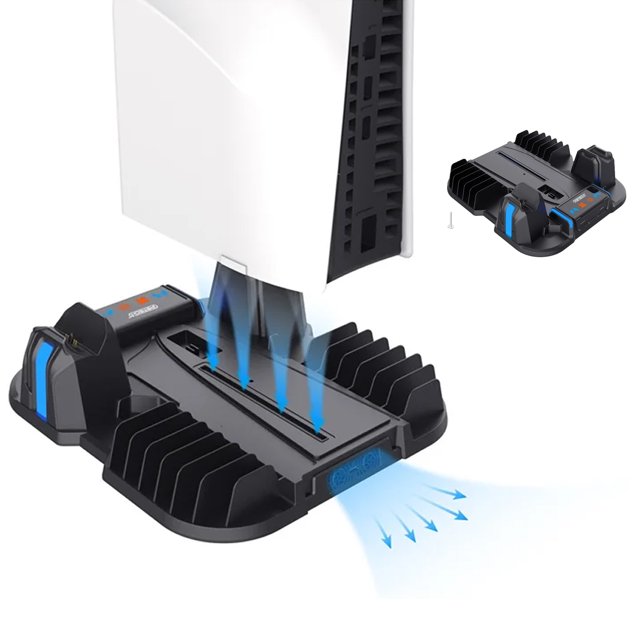 Support de Refroidissement Multifonction pour PS5 Pro et PS5 Slim, Station de Recharge pour Manettes de Jeu et Support de Rangement pour Disques de Jeu