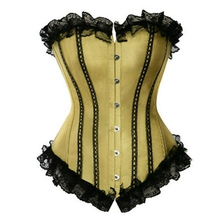 UAYOTSE Corset Tops for Women Satin Lace Up Plus Size Overbust Waist Cincher Bustier Yellow L