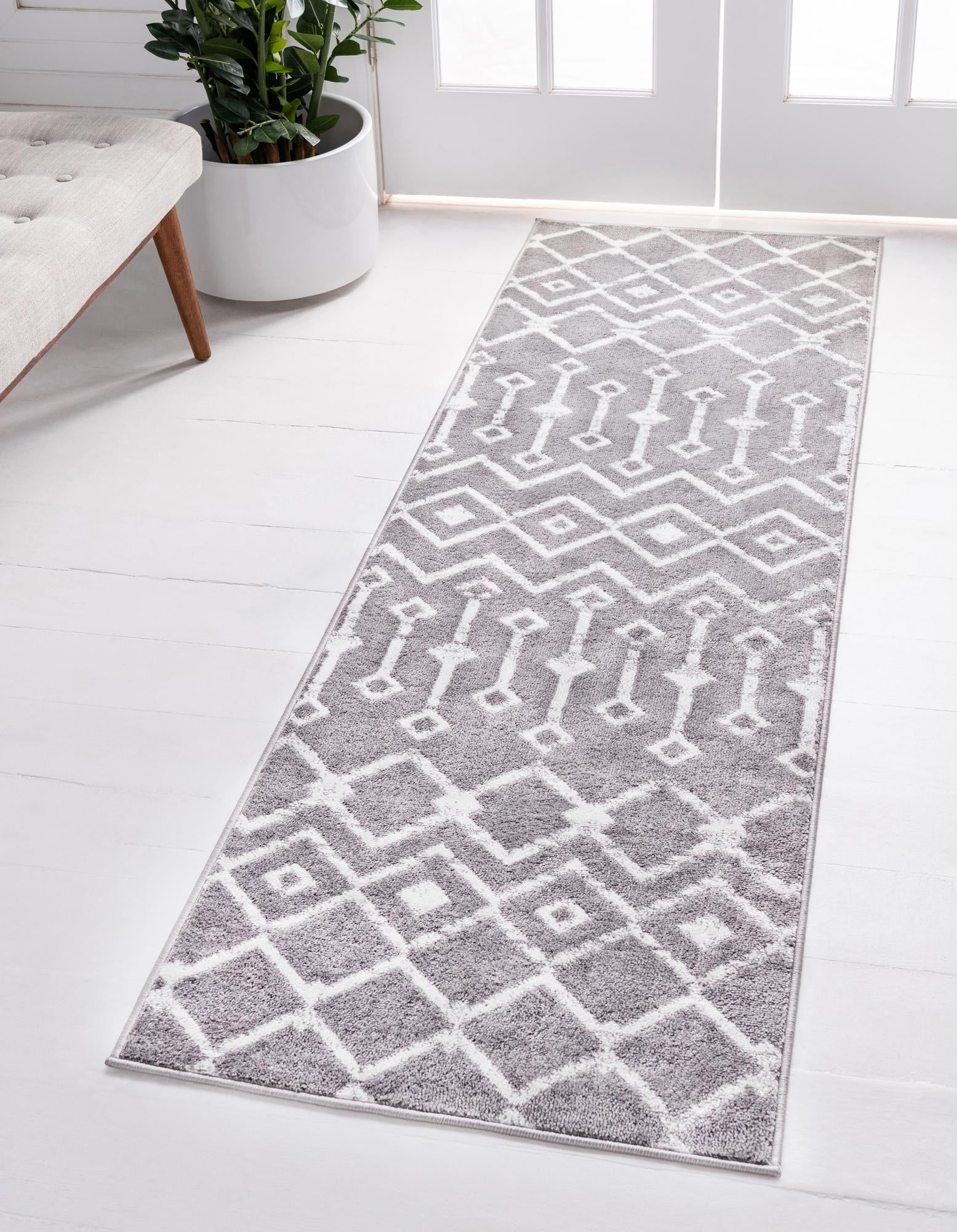 Kasbah Trellis Collection Rug 8 Ft Runner Light Gray Low