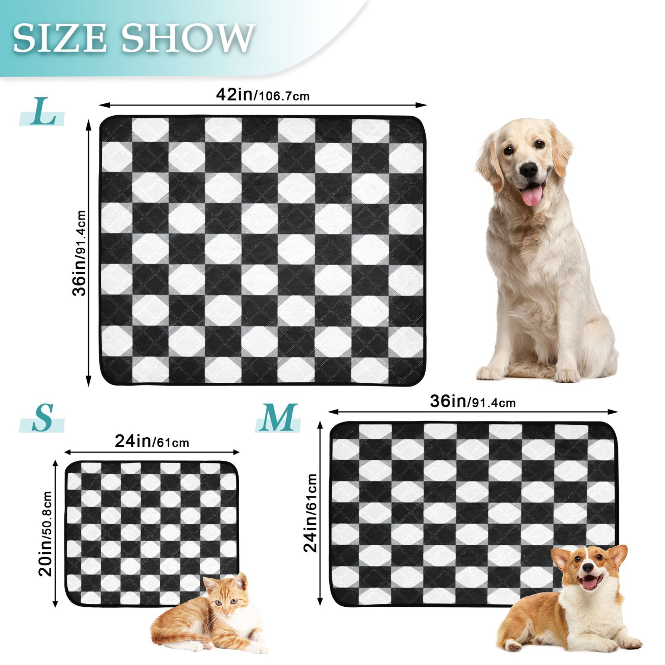 Washable Pet Pee Pads with Super Absorbent Reusable Training Pads for Dogs & Cats Black and White Gingham Pattern