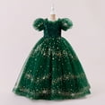 thumbnail image 4 of IVEYRTF Girls Christmas Party Dress Princess Gown with Sparkly Sequins Puffed Sleeve Tulle Skirt for Birthday Pageants Fashion Elegant Round Neck Short Sleeve Dress(Green,10-11 Years), 4 of 9