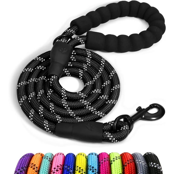 ZOUYUE Rope Dog Leash 5 FT with Comfortable Padded Handle,Highly Reflective Threads Dog Leash for Large/Medium Dogs,1/2 inch,Multi-Color