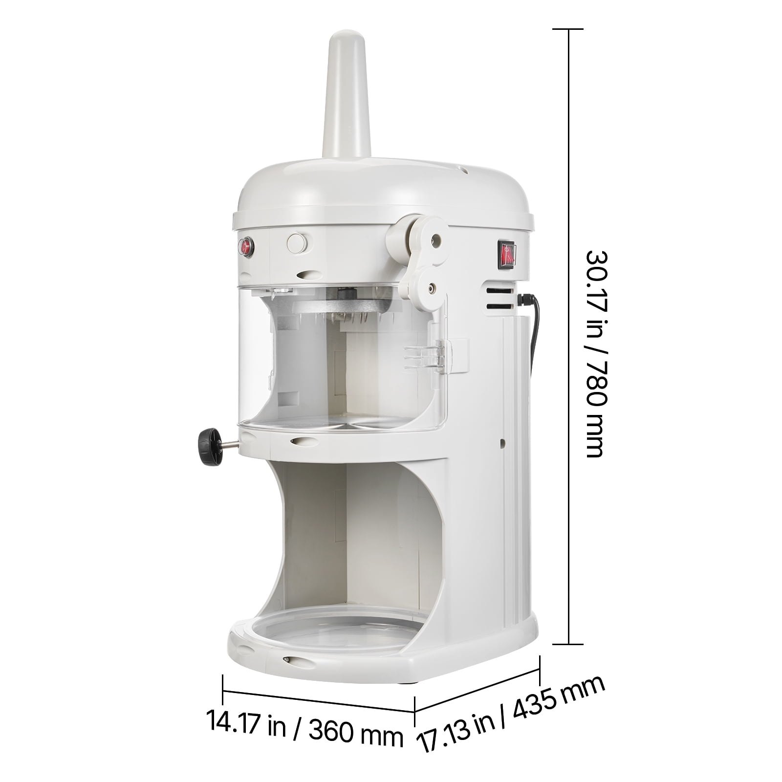 KFFKFF Electric Ice Shaver and Crusher, 220lbs/hr Fluffy Ice & Snow Cone Maker, 250W 1500RPM Tabletop Shaved-Ice Machine for Home, Events, and Snack Bars (White)