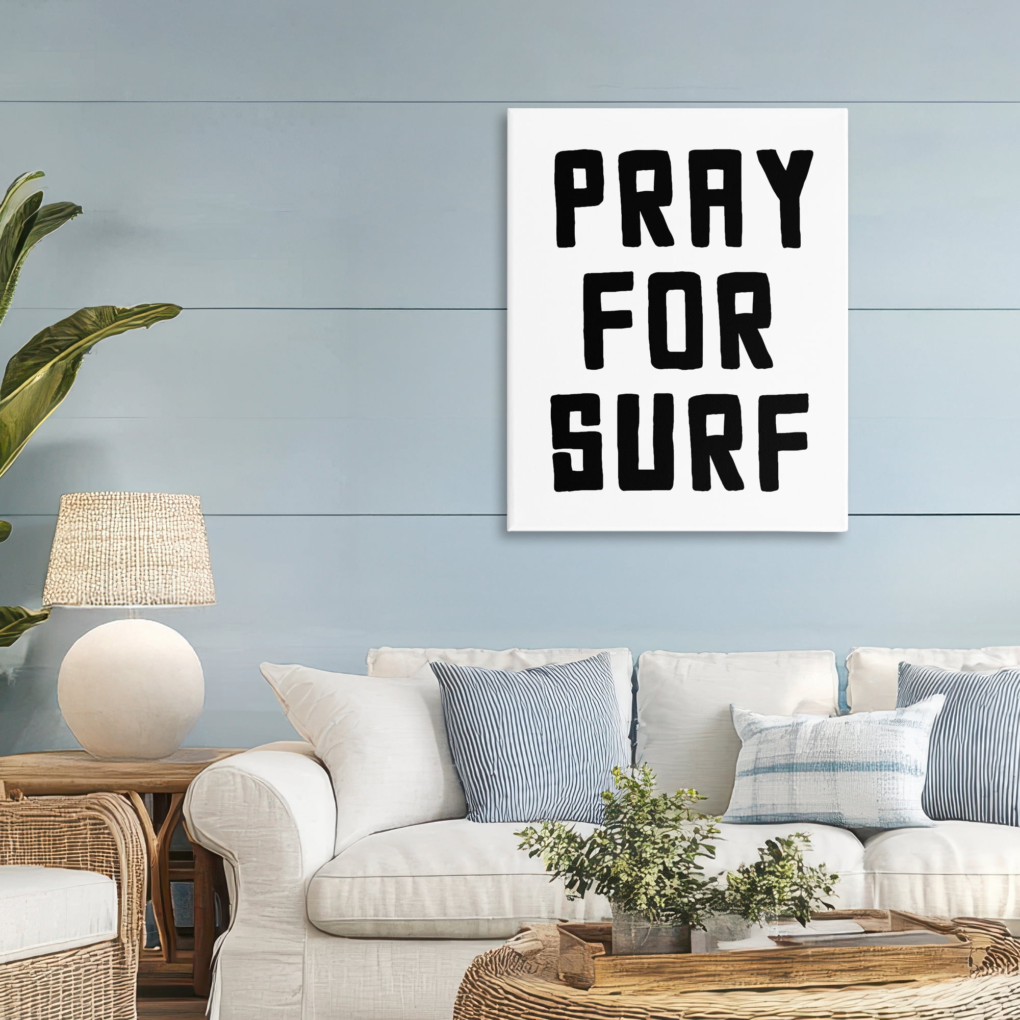 Pray For Surf Simple Sentiment Canvas Wall Art, design by Lettered and Lined