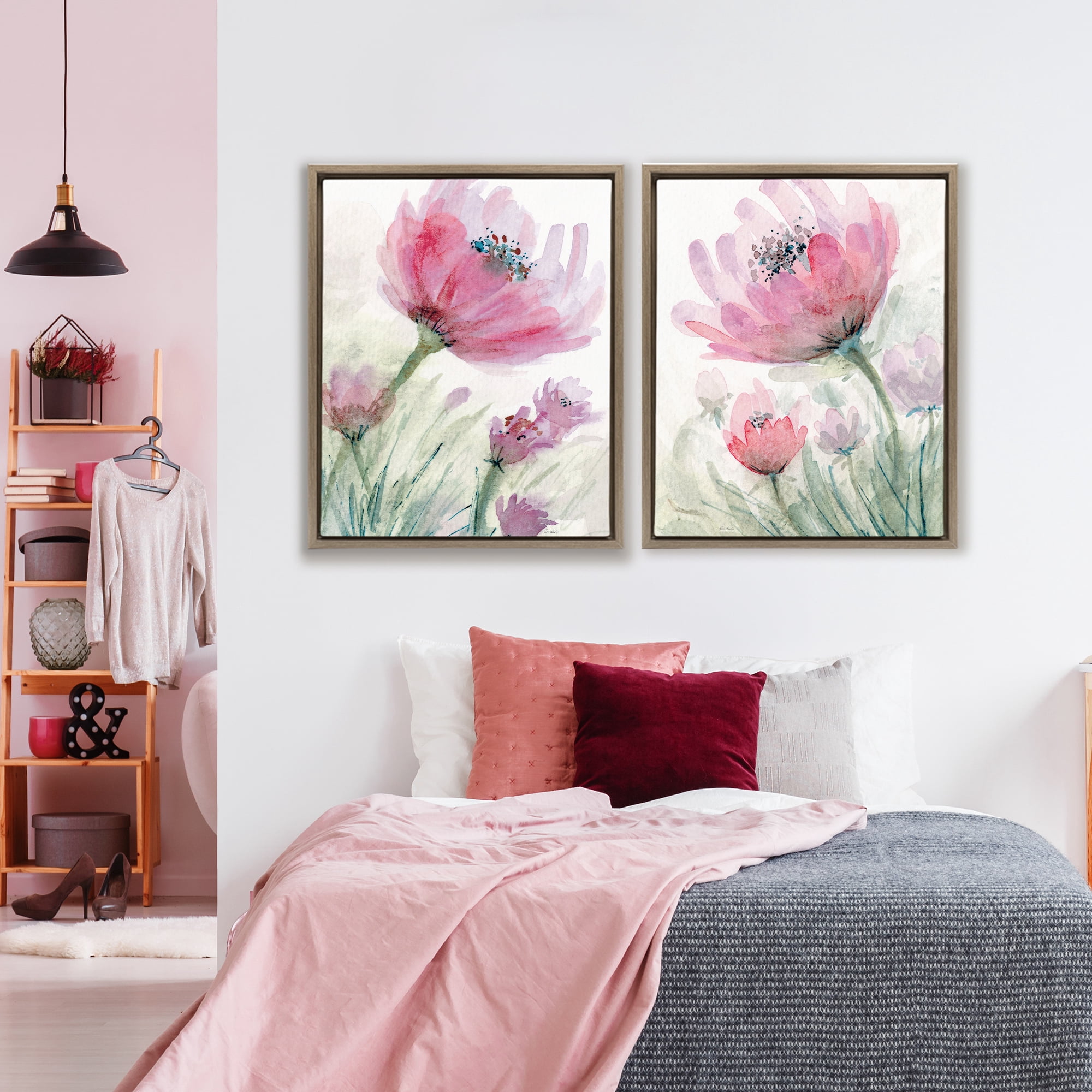 Stupell Industries Speckled Flower Stamens 2 Piece Brown Framed Floater Canvas Set, design by Patti Bishop