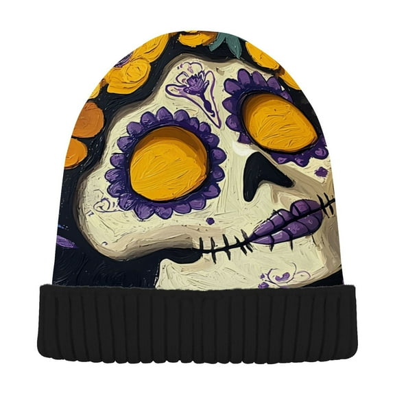 joogoo Mandala Skeleton Sunflower Beanie Hats Cuffed Winter Warm Knit Thick Beanies