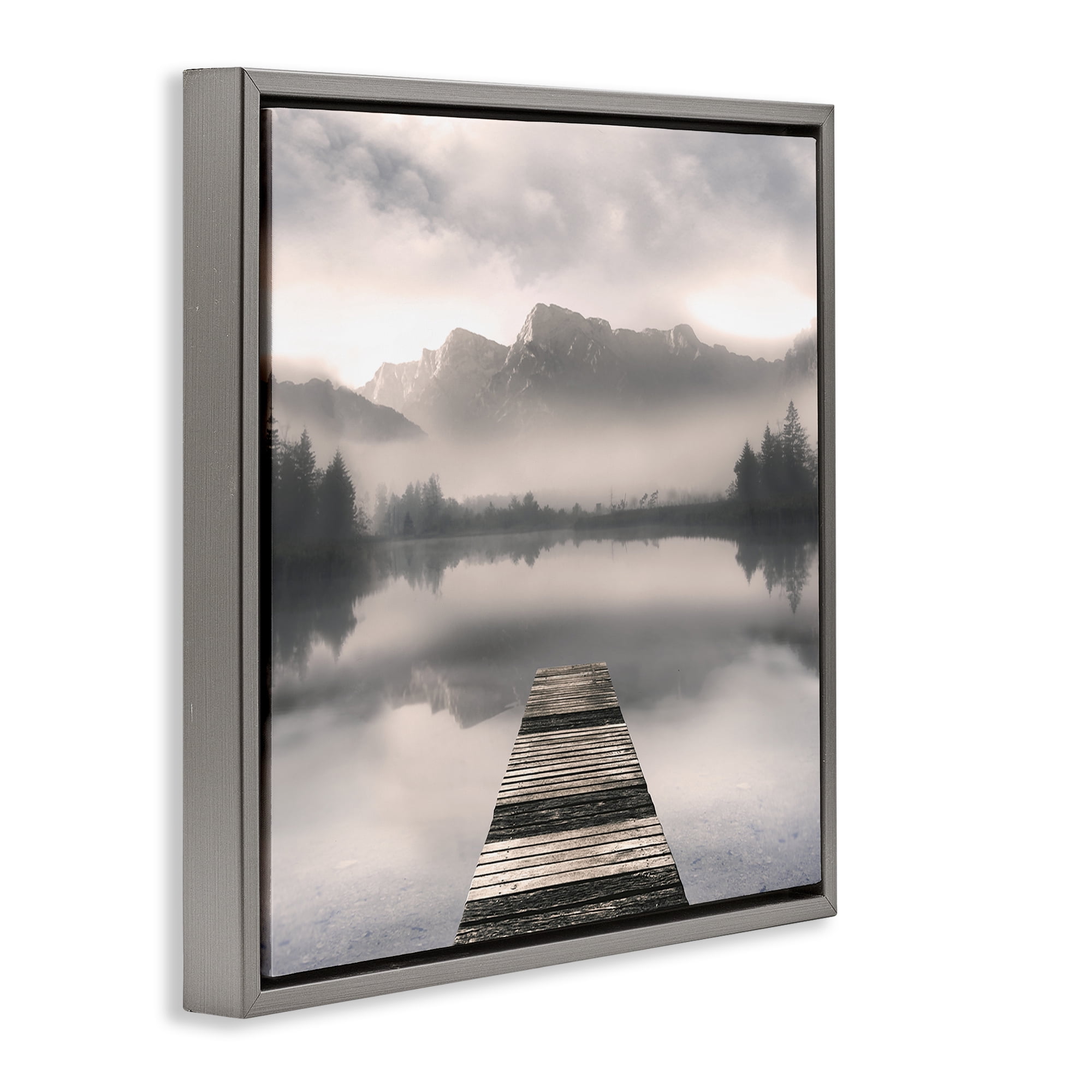 Stupell Industries Calm Reflective Waters & Mountains Gray Framed Floater Canvas Wall Art, design by Irene Weisz