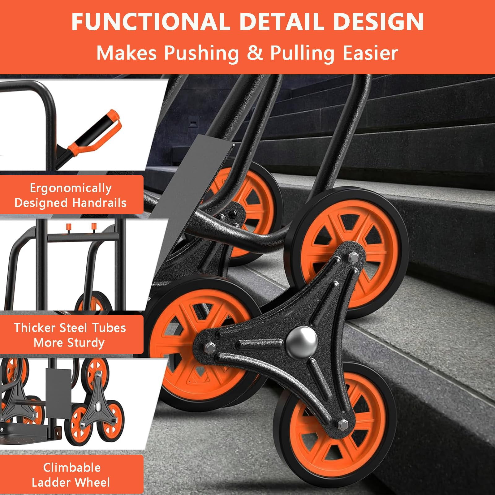 440 LBS Stair Climbing Dolly for Stairs, 6-Wheel Stair Climbing Cart, Folding Climber Hand Truck Dolly with Telescoping Handle for Moving, Office & Warehouse
