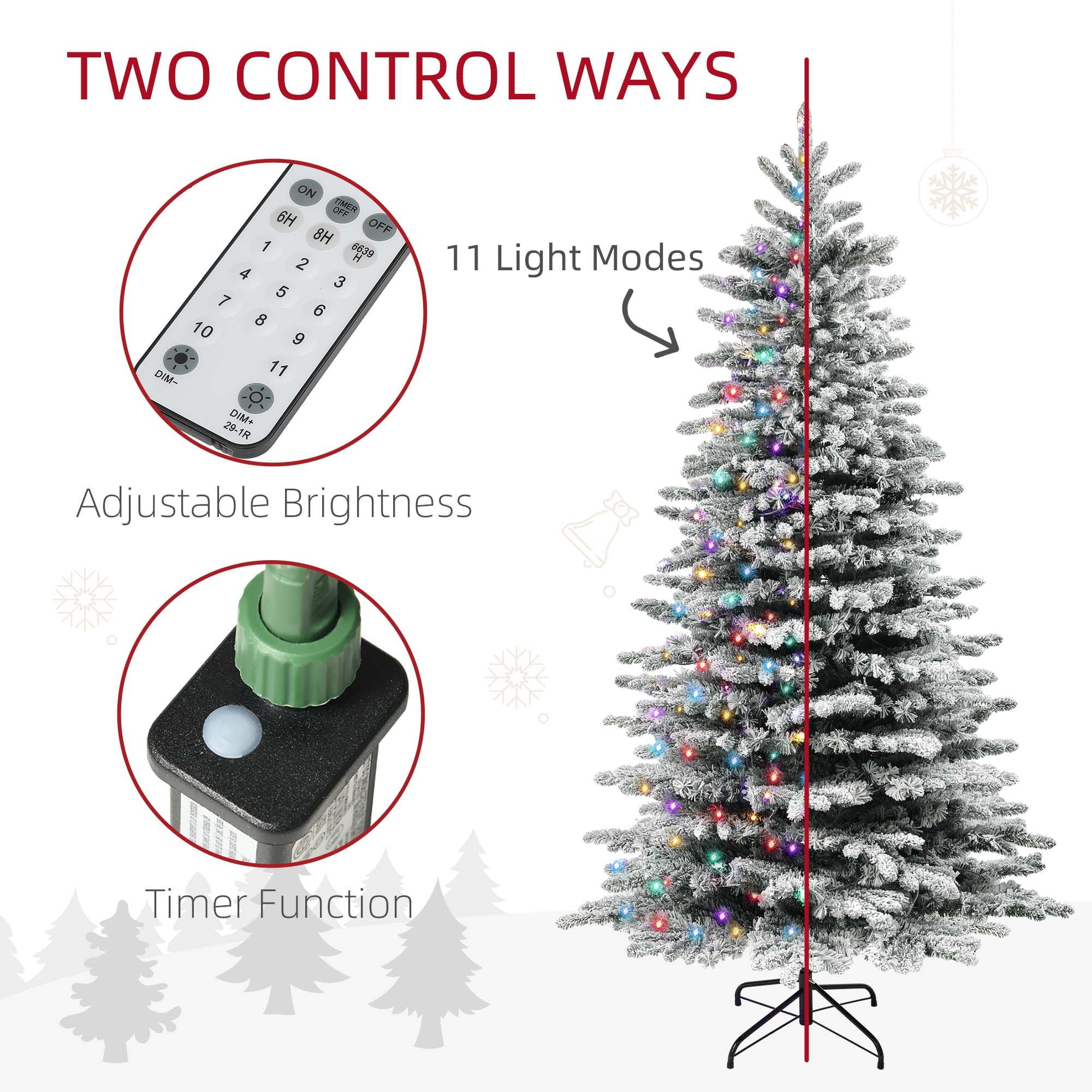 7.5 ft Snow Flocked Pre-Lit Artificial Christmas Tree with 500 LED Lights and 1264 Branch Tips