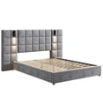 thumbnail image 5 of Queen Size Upholstered Platform Bed with Wide Headboard, Queen Bed Frame with Reading Lamp and USB Port, Easy Assembly, without Bedside Tables and Mattress, Grey, 5 of 6
