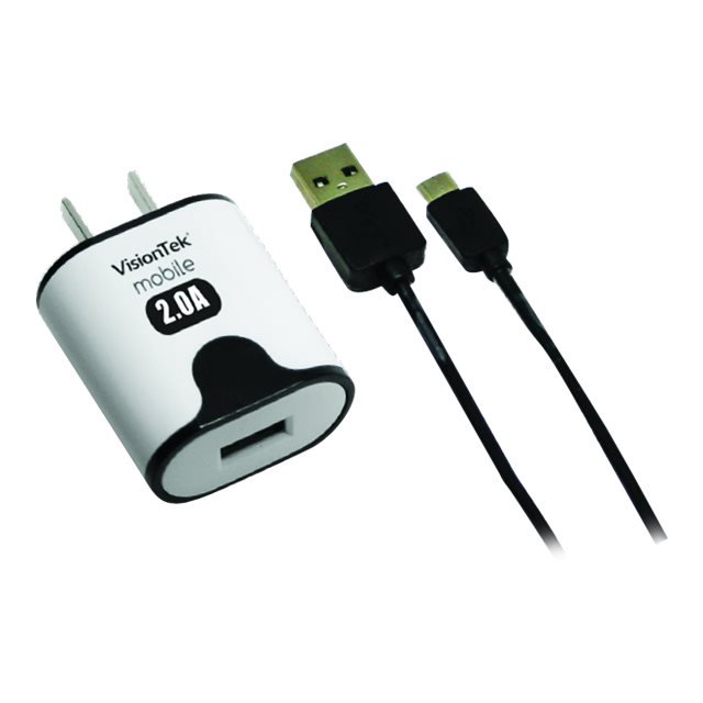 VisionTek - Adaptateur Secteur - 2 A (USB) - sur Câble: Micro-USB - Noir