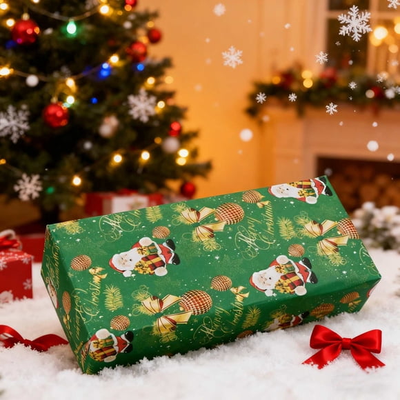 Uuiauoio Christmas Wrapping Paper Roll, Festive Holiday Gift Wrap with Snowflakes Reindeer Trees Design, Premium Glossy Recyclable Paper for Xmas Presents, Large Size for Multiple Gifts Packaging