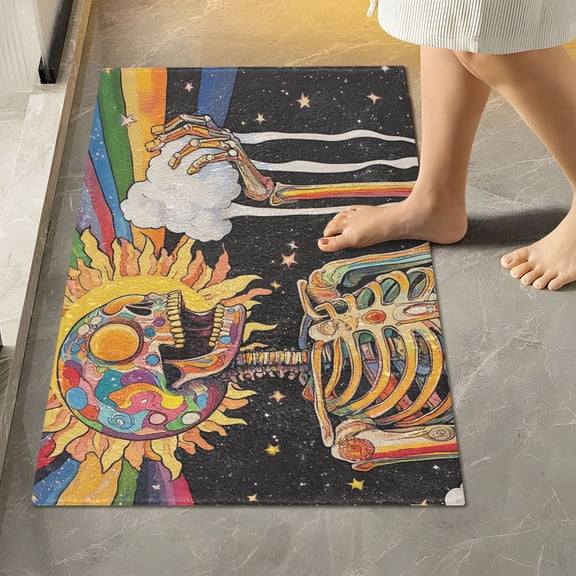 Yayeee Bath Rug for Bathroom Floor Non Slip Rectangle Fluffy Soft Absorbent Mat, 16"x24", Bright Skeleton