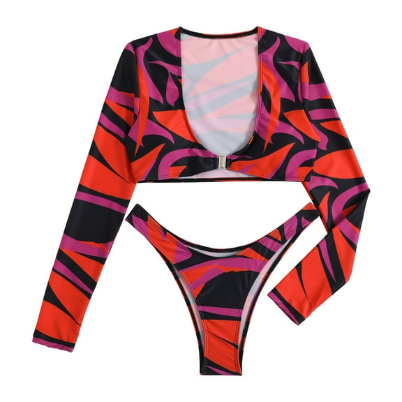 Swimsuits For Women Long Sleeve Rash Guard Swim Shirt Crop Tops with Shorts Orange Womens Bathing Suits S