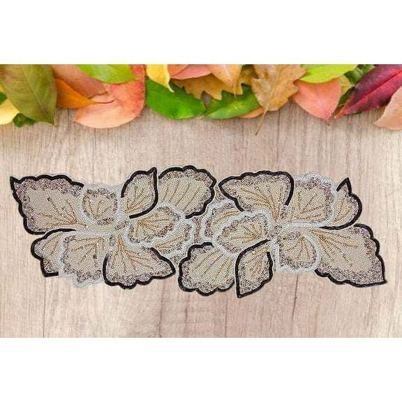 Handmade Table Runner, Beaded Table Runner, Cream And Gold Designer Table Runner 13X36 Inches