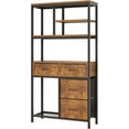 thumbnail image 5 of 6 Layers Industrial Tall Bookcase with 4 Drawers, Display Open Bookshelf for Home, Office, Living Room, and Bedroom Particle Board, Iron Frame, Non Woven Fabric Black Frame Retro Brown, 5 of 8