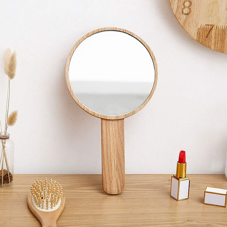 Handheld Mirror with Handle, Hand Held HD Mirror Wooden Frame, Salon  Hairdresser Plain Mirror Retro Style, Cosmetic Salon Makeup Hand Mirror for