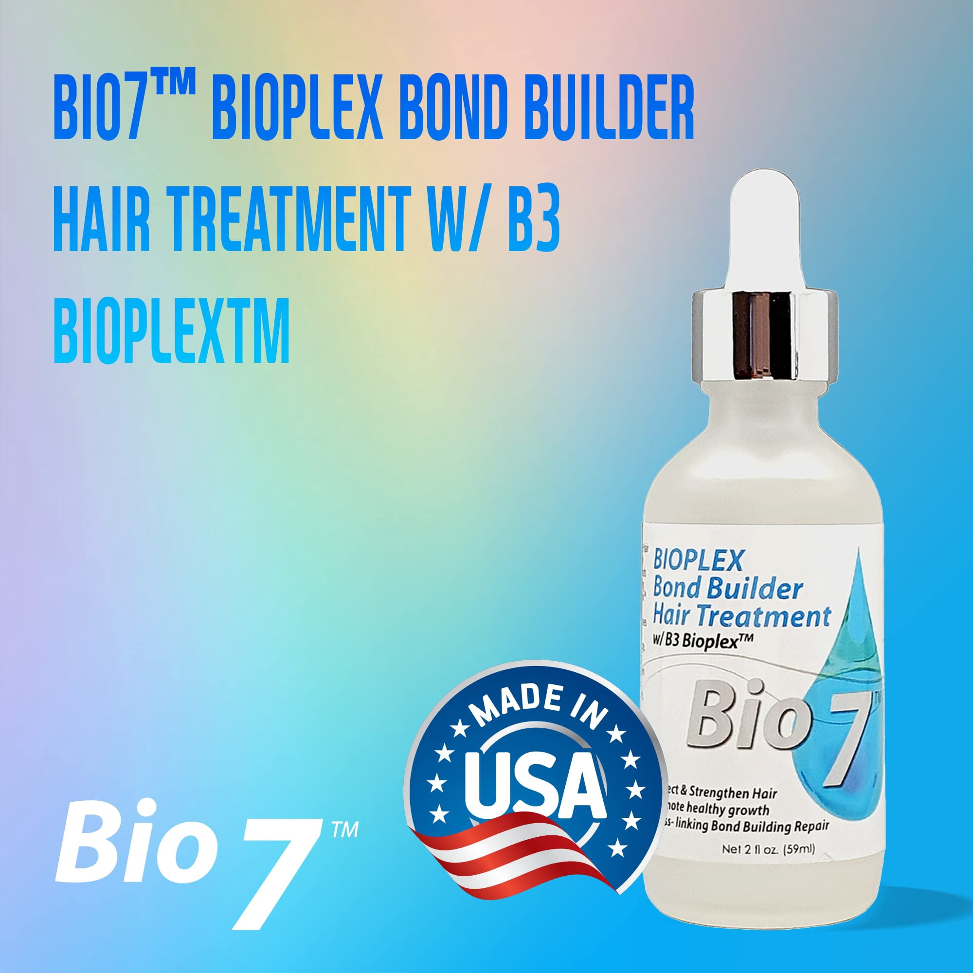 BIO7 BIOPLEX BOND BUILDER HAIR TREATMENT W/ B3 BIOPLEX - 2 Fl Oz (2 Pack) - Protect & Strengthen Hair, Visibly Improve Hair, Cross-Linking Bond Building Repair - By Natures