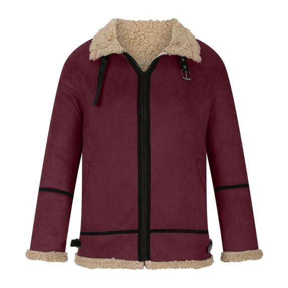 Verugu Men's Casual PU Faux Leather Motorcycle Bomber Jacket Men Casual Keep Warm Thicken Turndown Jacket Zipper Patchwork Coat Slim Fit Biker Coat Windproof Moto Jacket Outerwear Red 3XL