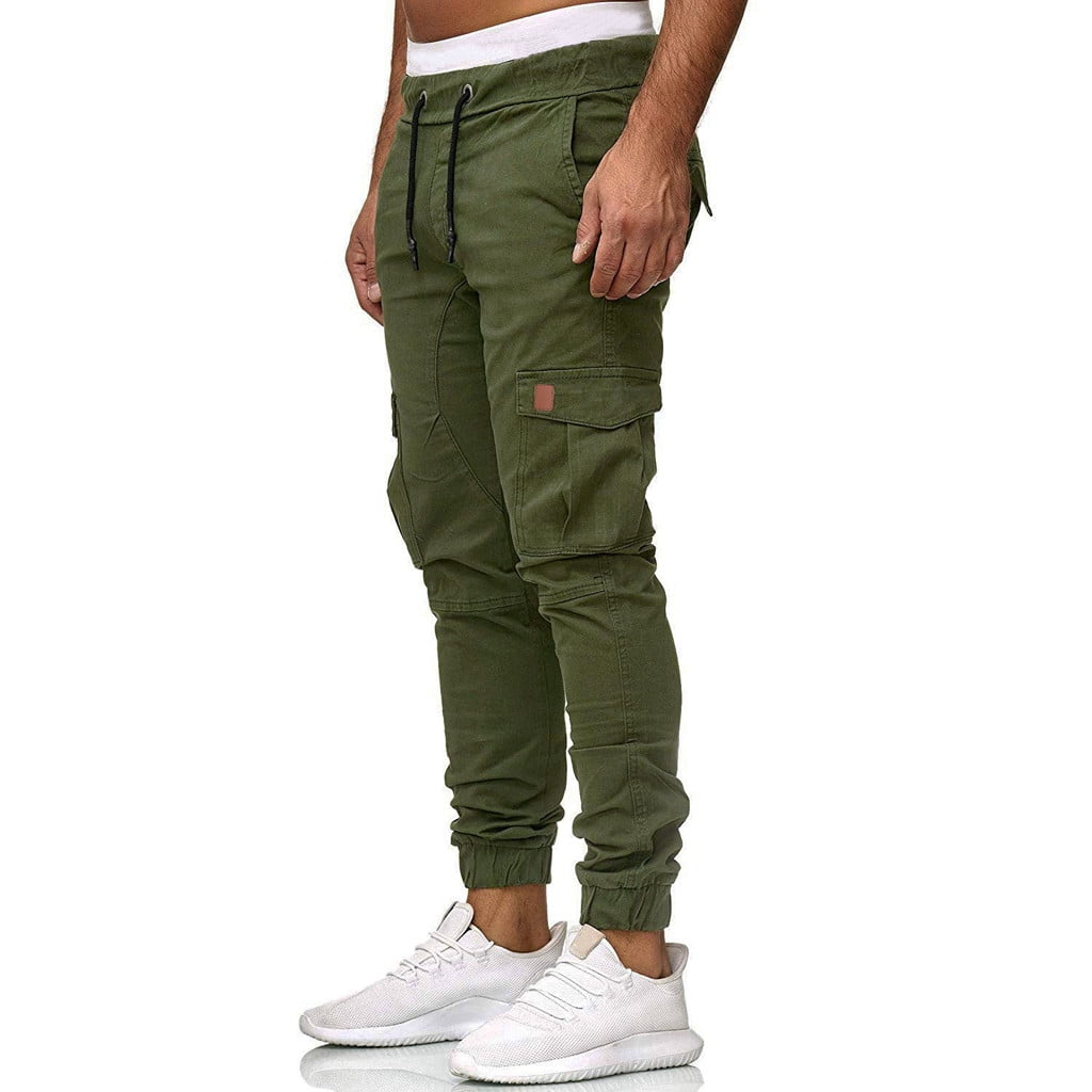 Mens Pants Adult Male Mens Deep Pocket Pants Elastic Baggy Solid Pockets Casual Men Trousers Sport Joggings Sweatpants Men s Casual Clothes Army Green M Walmart