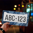 thumbnail image 4 of 1 Pcs Denim Fabric License Plate Frame, License Plate Cover for Car Decorative Parts, Aluminum License Plate Bracket Holder Rust-Proof Weather-Proof for US Standard Car, 4 of 9