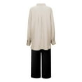 thumbnail image 4 of Fall 2 Piece Vacation Outfits for Women 2025 Women's Solid Color Blouses Shirt Pocket Capris Long Sleeve Turndown Collar Tops Set, 4 of 5