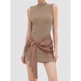 thumbnail image 5 of Women Sleeveless Bodycon Mini Tank Dresses with Ruched Wrap Tie Cover Up Skirts Camel Color XS, 5 of 7