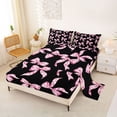 thumbnail image 2 of Manfei Pink Checkered Bows Black Print Bed Sheets for Girls, Cute Ribbon Bows King Sheets, 4-Piece, 2 of 5
