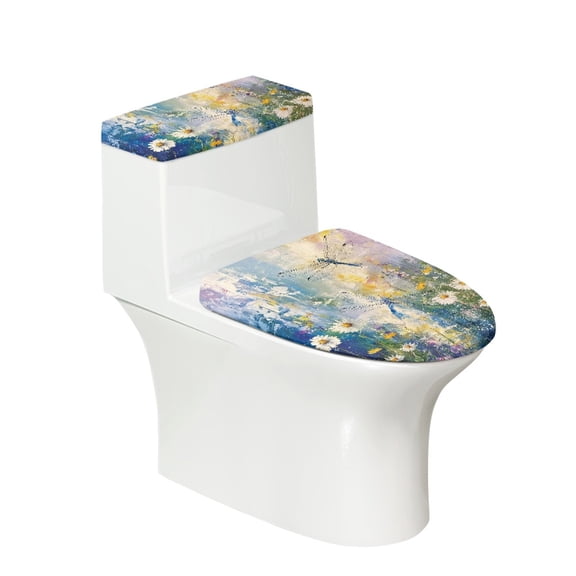 HELLHERO Comfortable and Practical for Household Elastic Bottom Toilet Bowl Cover Universal Soft Easy to Install, Dragonfly Flowers