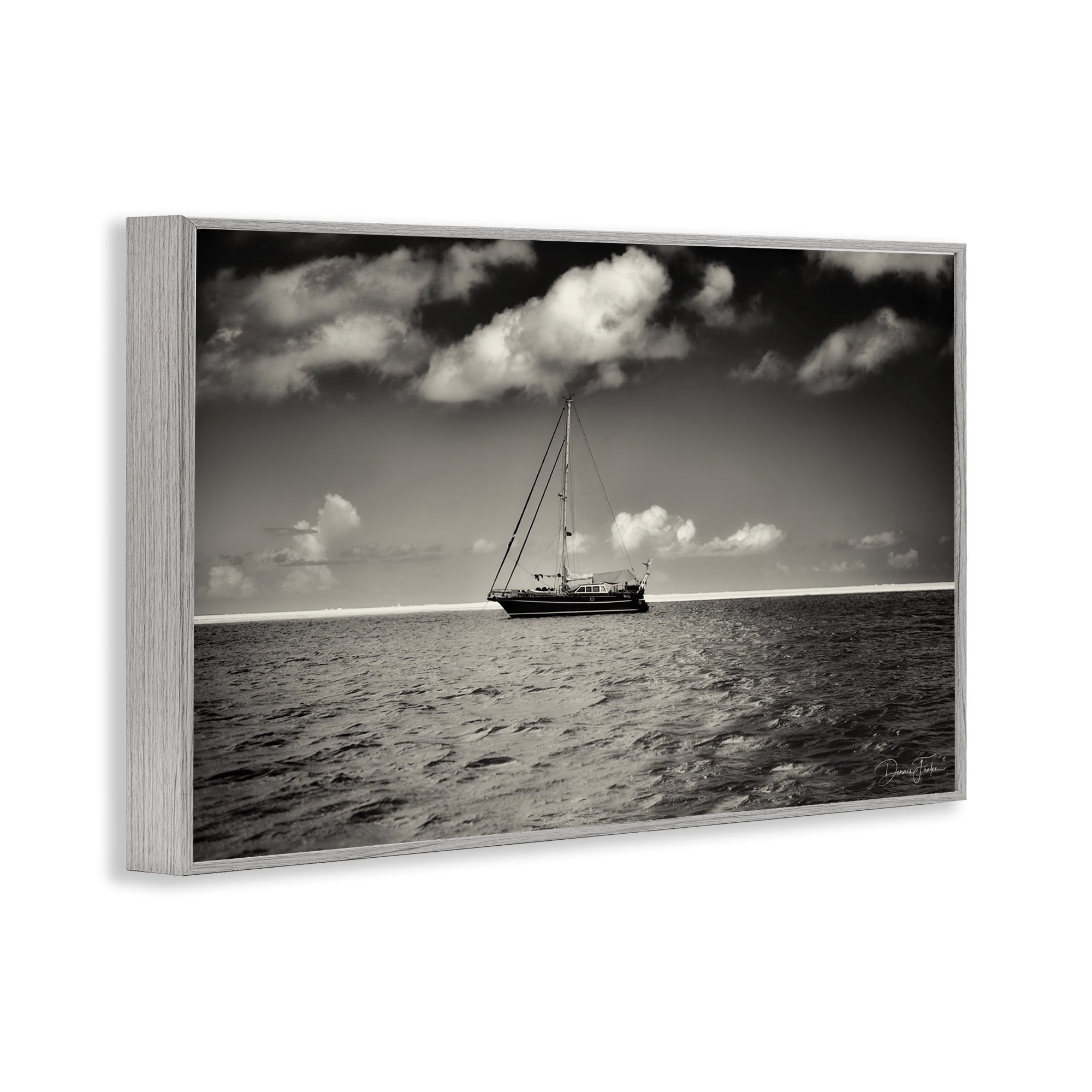 Stupell Industries Clouds Over Big Ship Landscape Photography Gray Framed Art Print Wall Art, 30 x 20