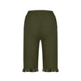 thumbnail image 5 of Wyobmus Womens Linen Shorts Summer Below Knee Length Short Solid Color Loose Straight Fit Shorts Ruffle Hem Casual Shorts With Pocket Olive Green, 5 of 6