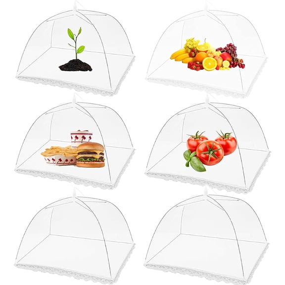 NAMZI 6 Pack Food Cover for Outside,17 inch Pop-Up Encrypted Mesh Plate Serving Tents Picnics Accessories,Mesh Food Screen Nets Keep Out Flies Wasp Bugs Mosquitoes for Outdoors Parties BBQs