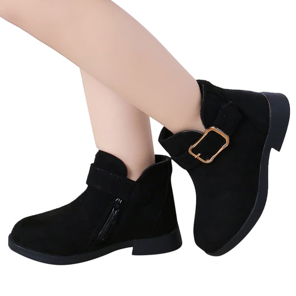 Pandaie Girls Ankle Boots Suede Side Zipper Cute Dress Booties Outdoor Shoes for Toddler Little Kids Black 3
