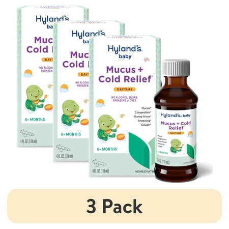 (3 pack) Hyland's Baby Mucus + Cold Relief, Ages 6+ Months, Daytime, 4 fl oz