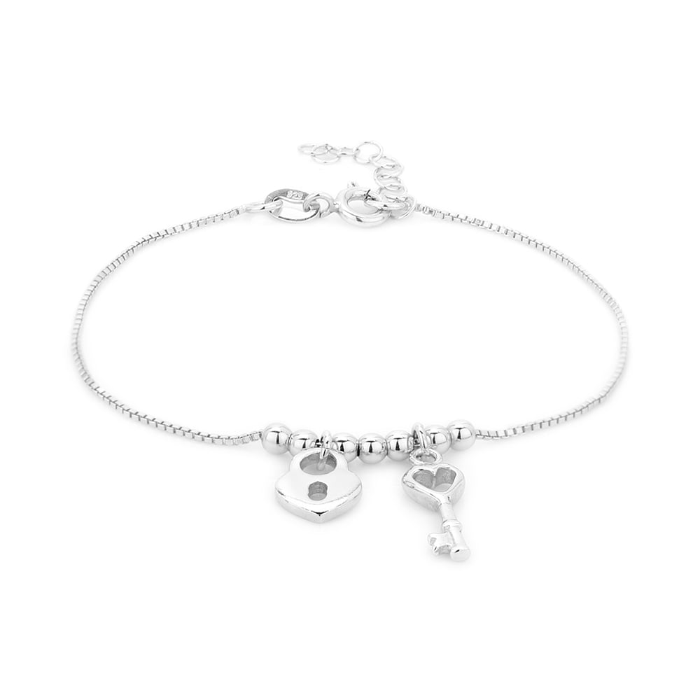 Vanbelle Sterling Silver Jewelry Heart Lock & Key Bracelet with Rhodium Plating for Women and Girls
