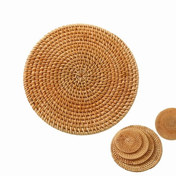 Round Woven Placemats,Non Heat Resistant Round Table Mats,Washable Placemats,Rattan Placemats,for Kitchen Dining.(8cm,3.14in)