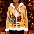 thumbnail image 2 of Women's Casual Fashion Long-Sleeve Zip-Up Fleece Hooded Cardigan with Christmas Print, Cozy and Warm for Winter Season,Orange,2XL, 2 of 8