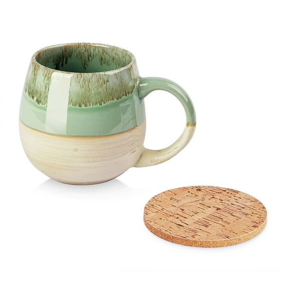 LIFVER 21Oz Large Coffee Mug with Protection Crock Coaster, Jumbo Ceramic Chocolate and Tea Cups for Hot Drinks, Reactive Glazed Cereal Mugs, Holiday Porcelain Gifts for Home &Office