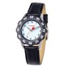 Boys' Stainless Steel Watch, Black Bezel, Black Leather Strap