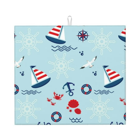 

Dish Drying Mats for Kitchen Counter Sailboats Anchors 16x18in Dish Drying Pad Coffee Mat with Hanging Loop Super absorbent Kitchen Counter Mat Coffee Bar Accessories