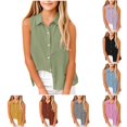 thumbnail image 2 of Shirts for Girls Solid Color Sleeveless Button Down Girls Shirt Collared Lightweight Breathable Summer Casual Top for Daily School Wear, 2 of 7