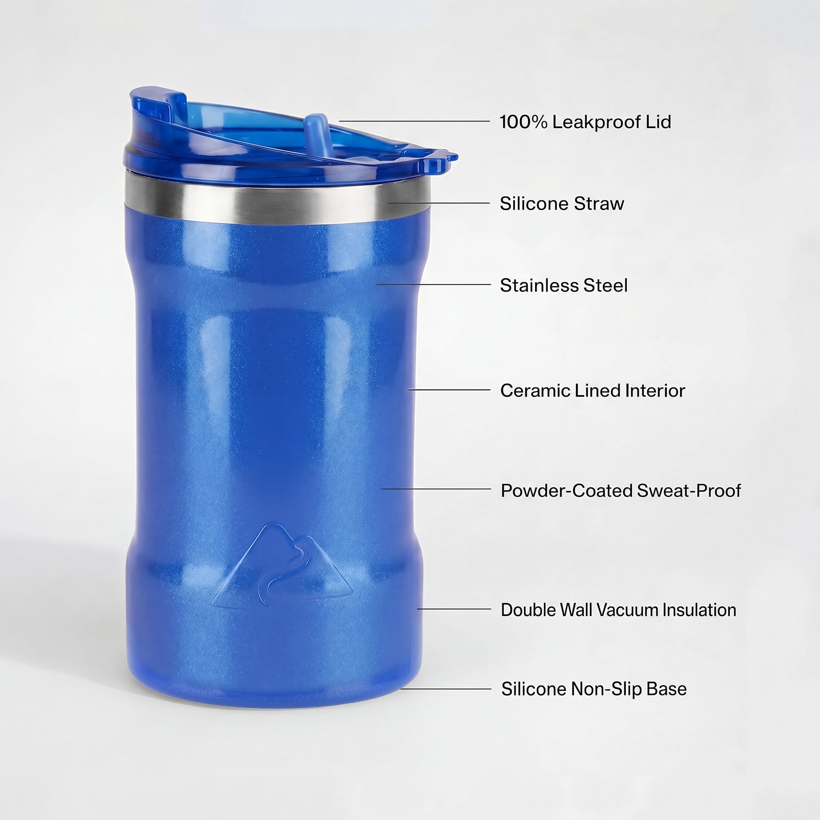 Ozark Trail 16oz Ceramic Lined Stainless Steel Can Tumbler with 2-in-1 Lid,Patriotic blue