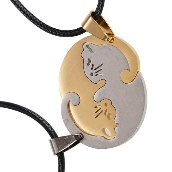 Necvior Stainless Steel Matching Cats Necklace Neck Jewelry for Couples Cats Lover Gift