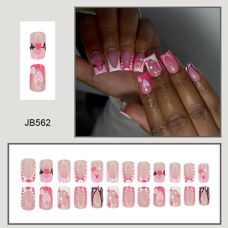 Valentine's Day Heart Designs Square Acrylic on Nails for Fashionable Women Seeking Romance Styles