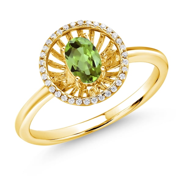 Gem Stone King 18K Yellow Gold Plated Silver Green Peridot Ring for Women (0.98 Cttw, Oval 6X4MM, Gemstone August Birthstone, Size 8)