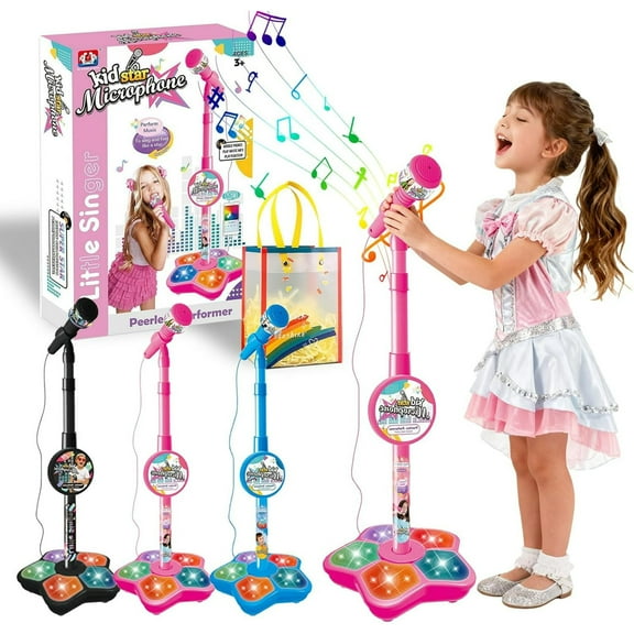 2026 New All-in-One Microphone Toy for Kids with Stand, Got Built-in Music, Colorful Lights, Echo Effects, Portable Karaoke Machine for Singing, Music Play, Fun and Easy-to-Use