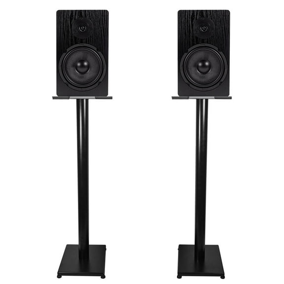 Pair Rockville RockShelf 64B Black 6.5" Home Bookshelf Speakers w/37" Stands
