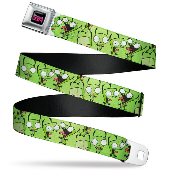 Nickelodeon Belt, Seatbelt Buckle Belt, Invader Zim GIR Poses Scattered Greens, 30 to 44 Inches