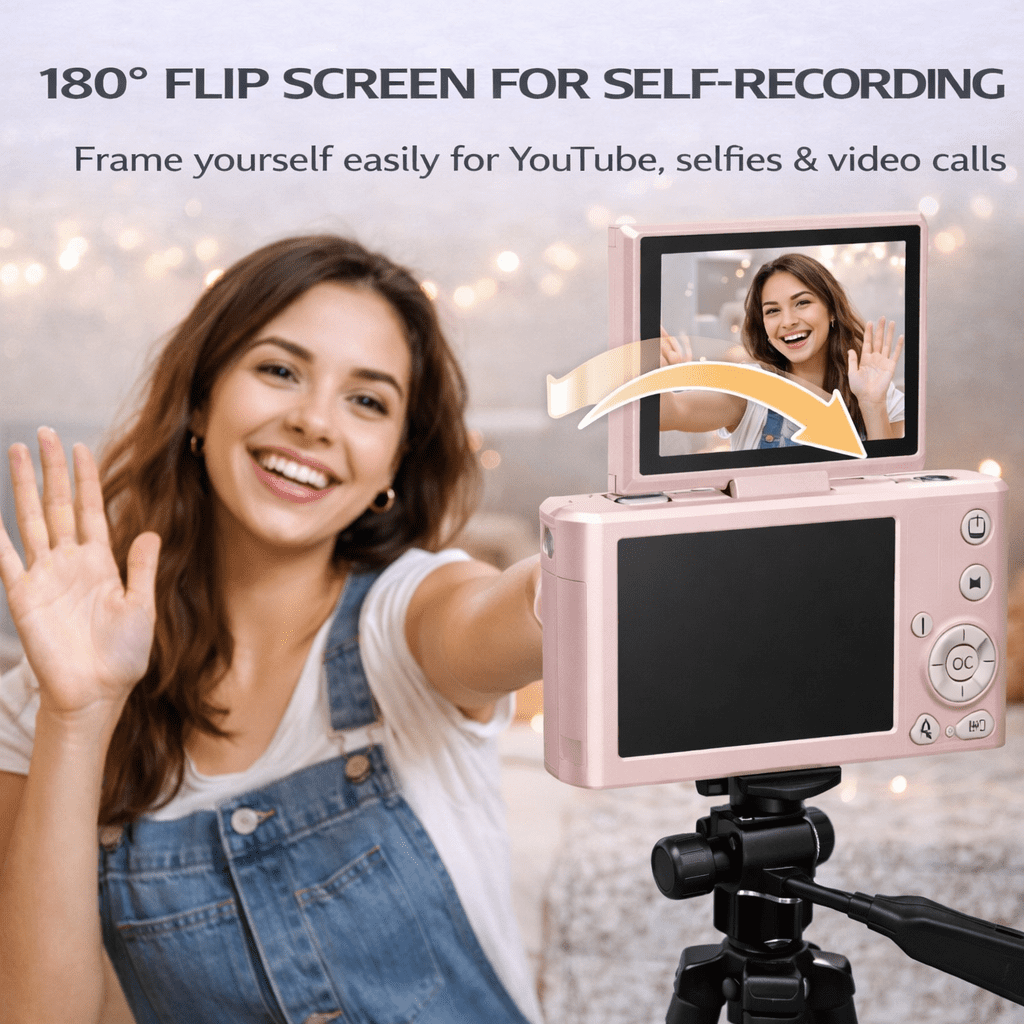 Acuvar 4K Digital Camera 64MP Creator Kit with Flip Screen, WiFi, 50" tripod, lens and 64GB card